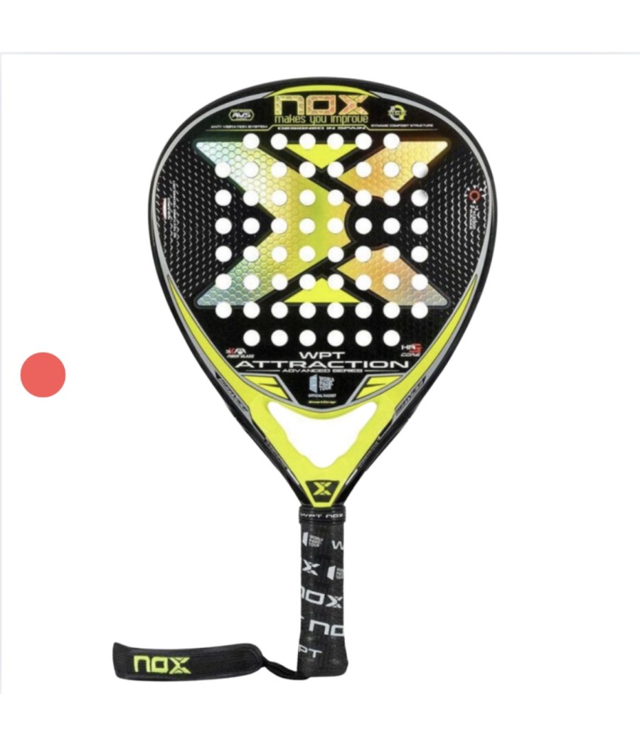 Raquette de padel Nox Attraction WPT jaune et noir brillant