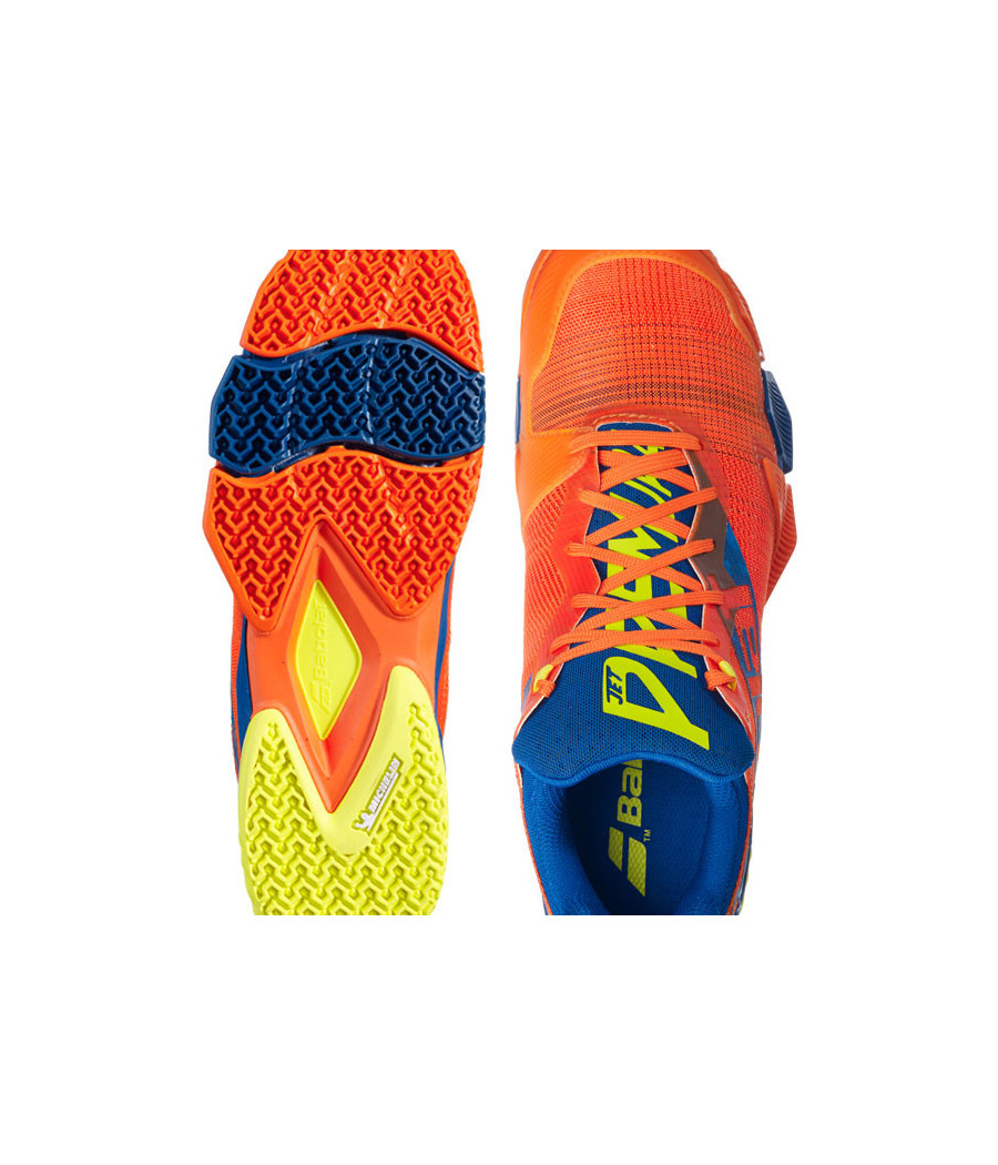 Chaussures de Padel Babolat Jet Premura couleur orange et bleu