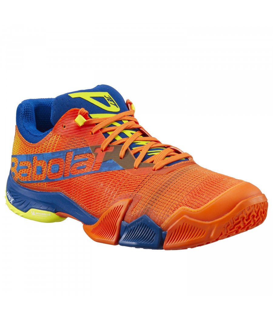 Chaussures de Padel Babolat Jet Premura couleur orange et bleu