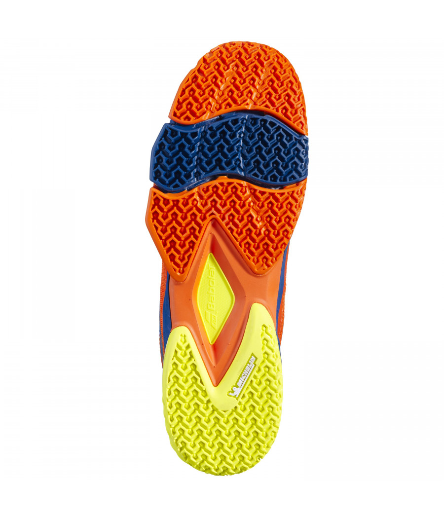 Chaussures de Padel Babolat Jet Premura couleur orange et bleu